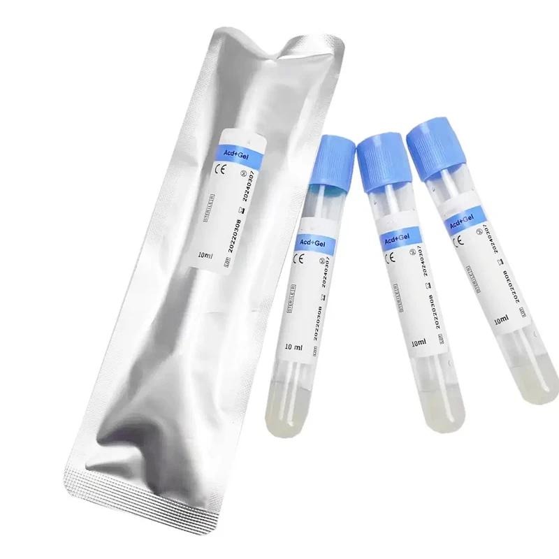 Tubo descartável de coleta de sangue a vácuo acd + gel, cítrato de sódio e cola de separação, teste de laboratório, tampa azul, tubo prp estéril 10ml