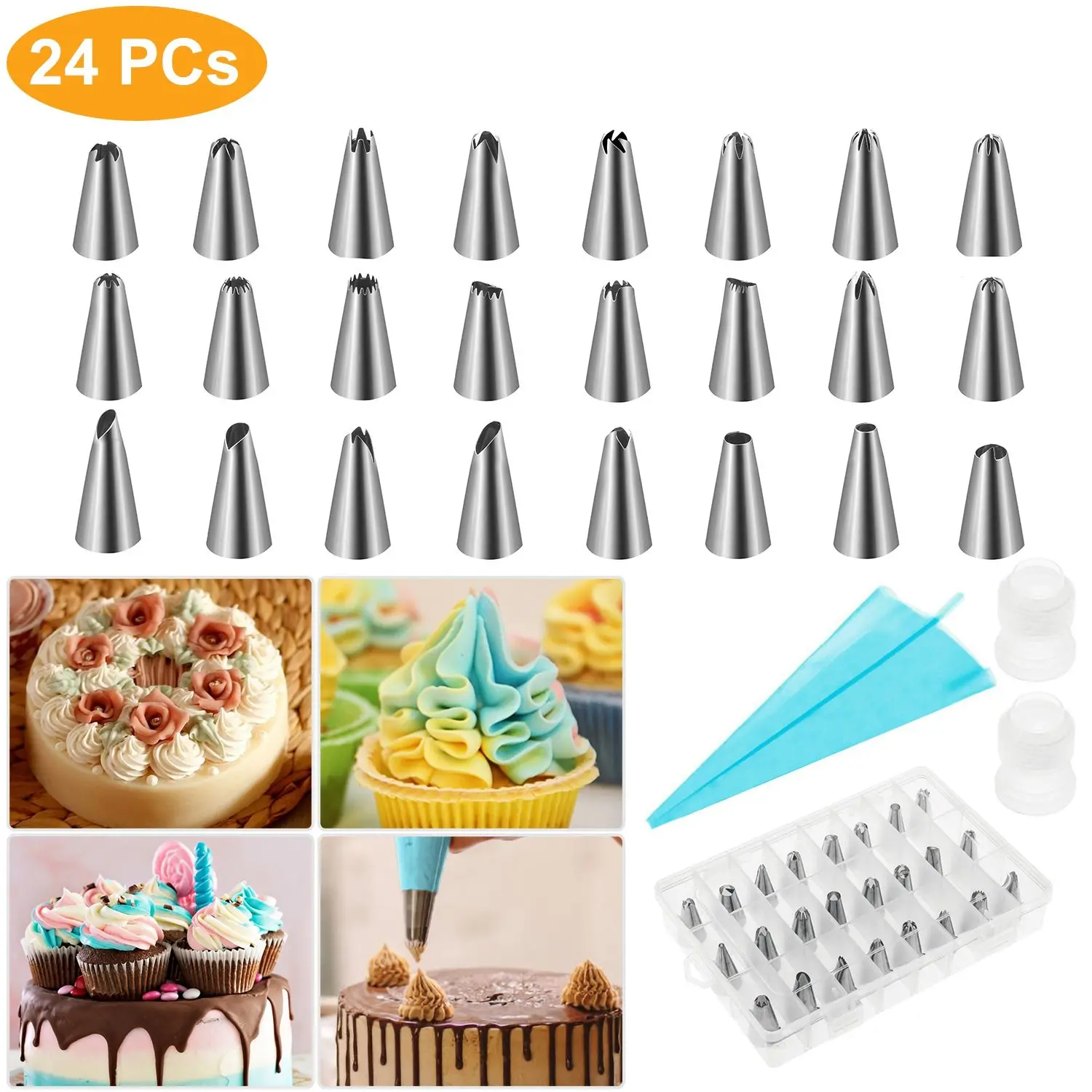 

For 24Pcs Cake Decorating Supplies kit Stainless Steel DIY Baking Supplies Icing Tips