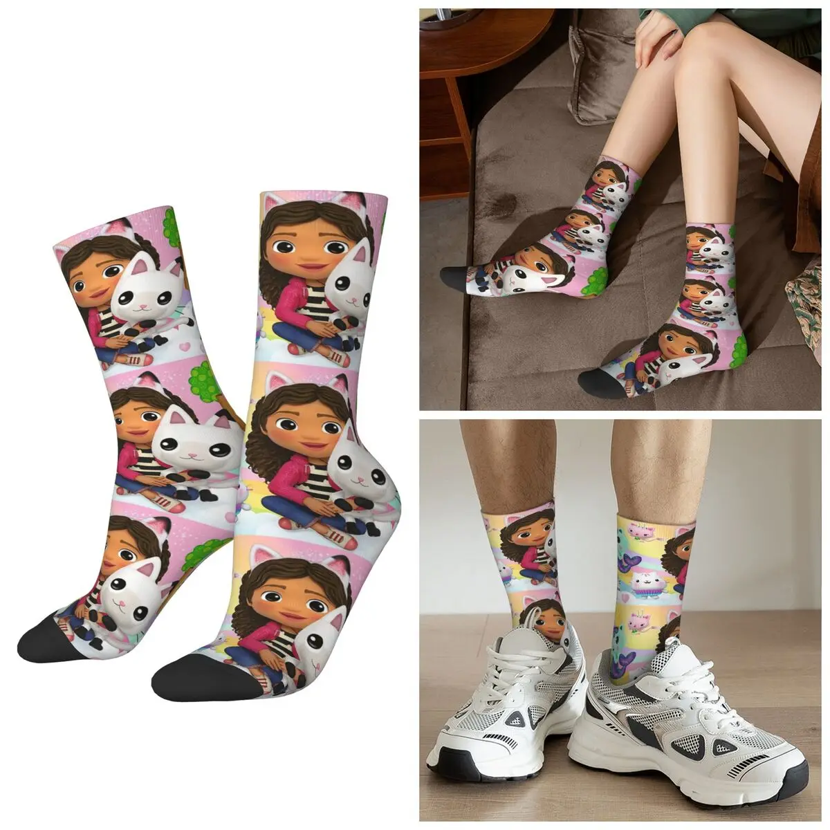 

Всесезонные носки Gabbys Dollhouse Nordic Gabby Cat Pandy Paws Harajuku Спортивные носки средней длины Чулки для мужчин и женщин Подарки