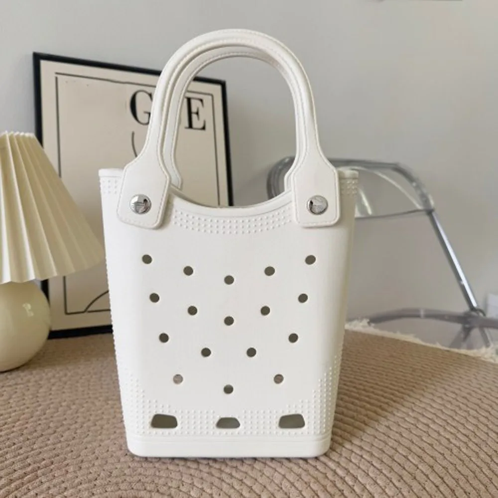 

Summer Women Tote Handbag Solid Color Sundries Organizer Waterproof Beach Bag Portable Durable Storage Baskets Shopping