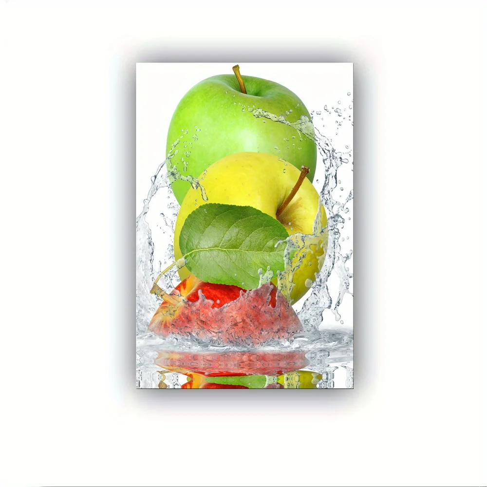 (No frame)1pc wooden frame wall art can be hung directly, fruit art - kitchen art - green apple modern cold poster, modern cl