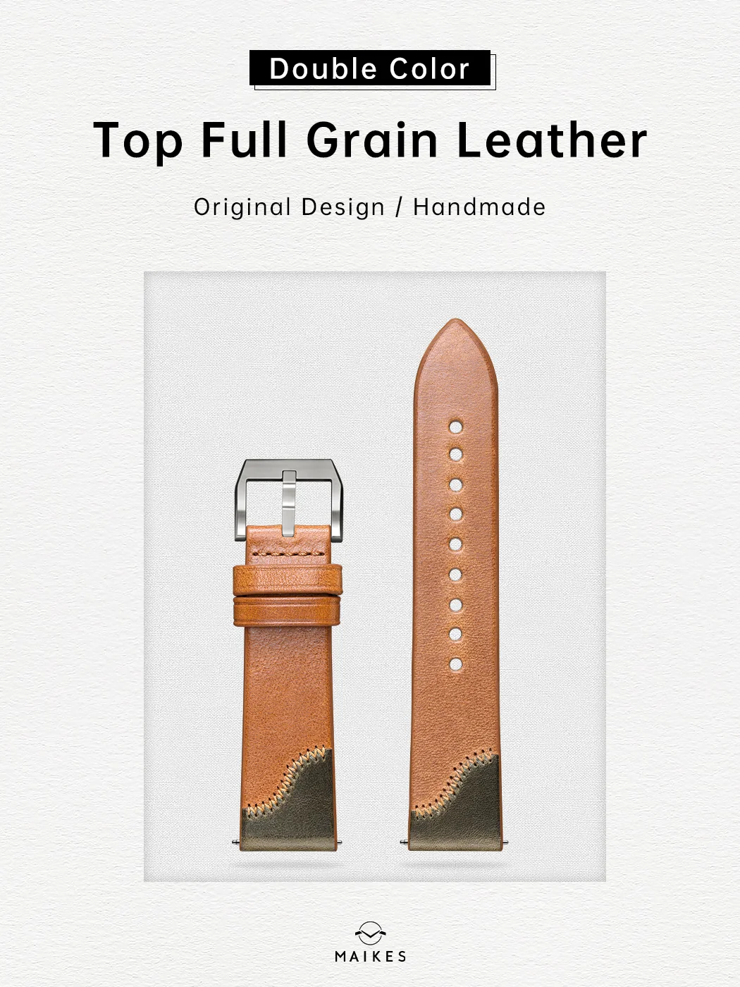 Maikes Double Color Watch Strap, Quick Release, Accessories, Bracelet, Full Grain Cow Leather Watch bands, 20mm, 21mm, 22mm