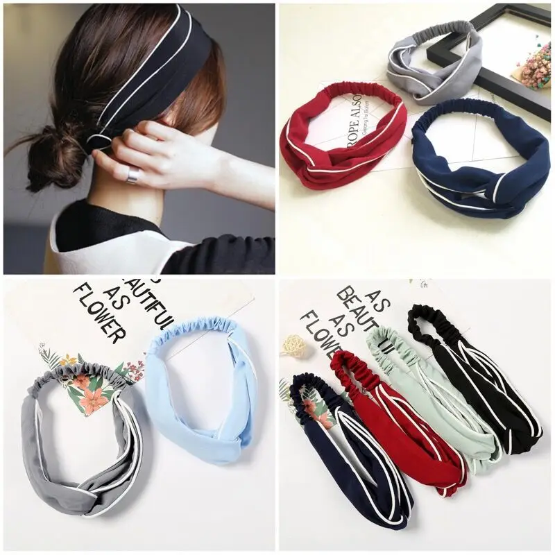 

Silk Chiffon Headband Korean Style Vintage Knot Design Solid Color Cross Headband for Women Girls Elegant Hair Accessories