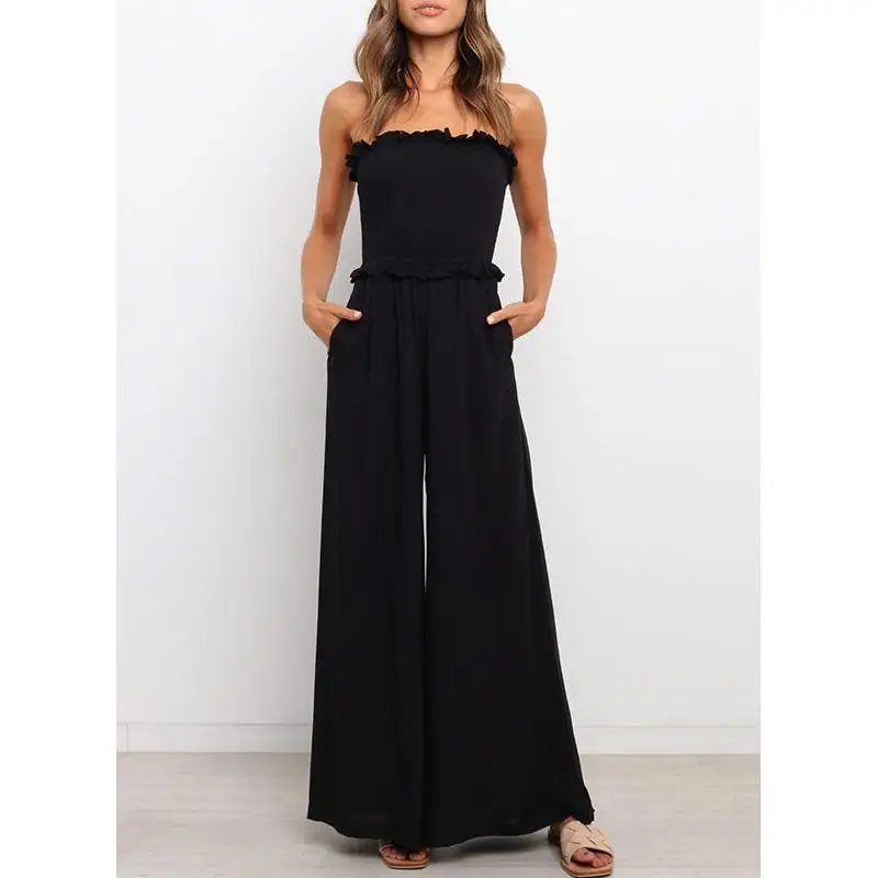 

Sexy One-Piece Jumpsuit Women's High Waist Wide Leg Svel Bustier oulder Bared Bamboo Fiber Commute Sle Garment