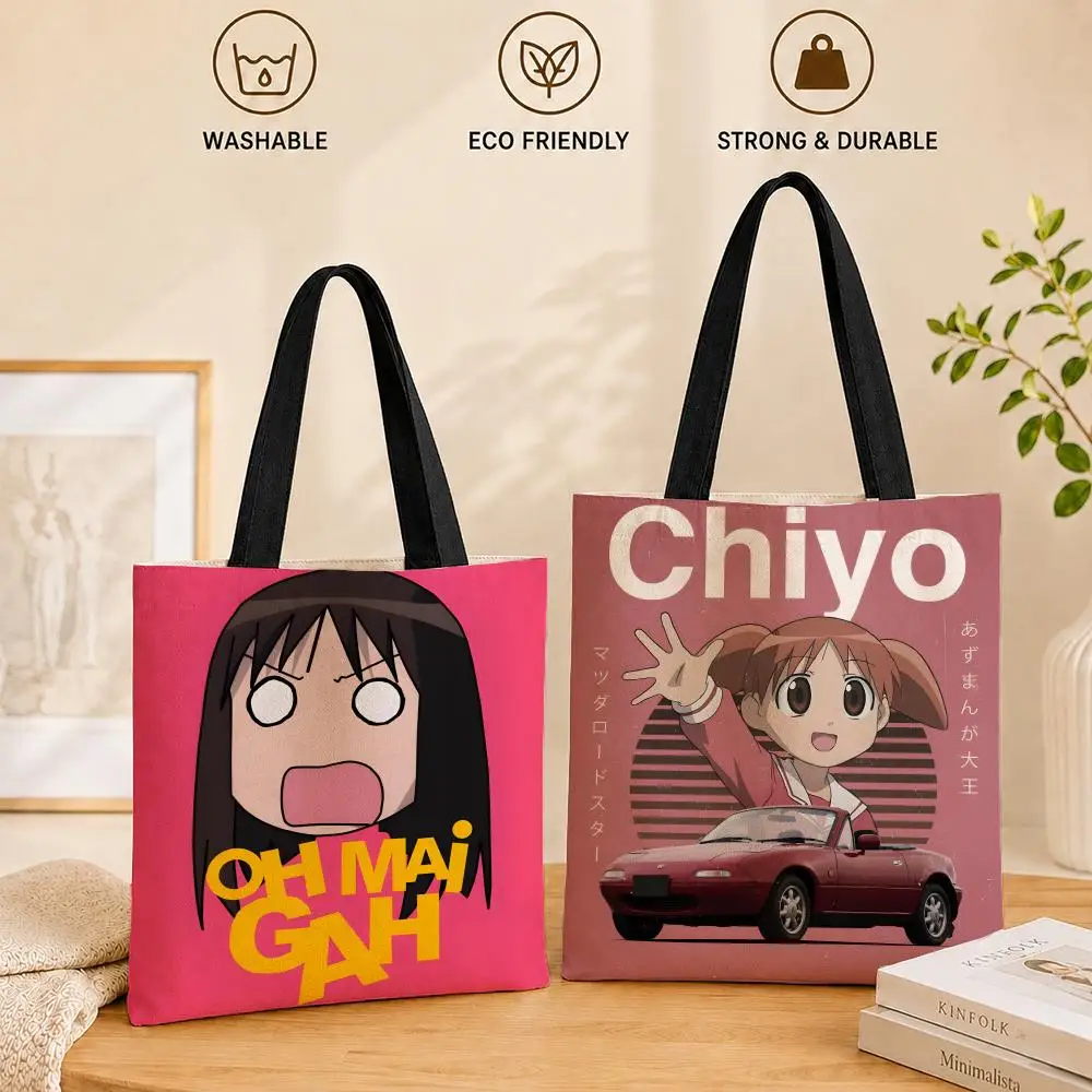 Sacs de rangement Animation A-Azumanga Daihoh, sac fourre-tout en toile pour femmes, sac à bandoulière réutilisable de grande capacité