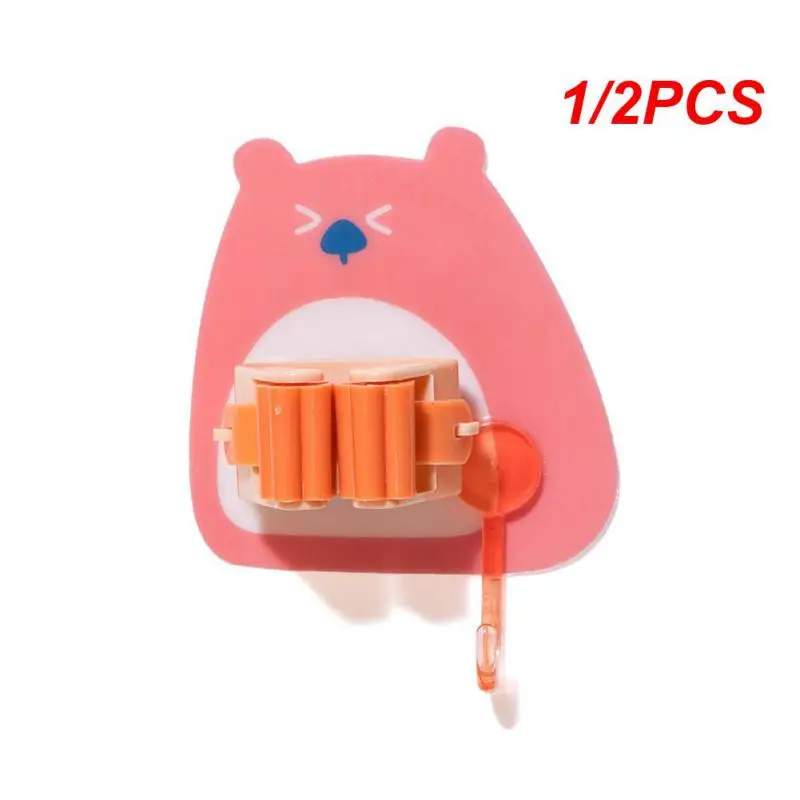 

1/2PCS Broom Holder Traceless Cartoon Kitchen Tool Cleaning Tools Organizer Hanging Mops Rack Durable Bubble Bear