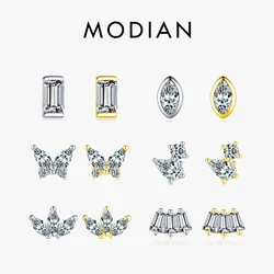 Modian 1 Piece Gold Geometric Shape Stud Earring 925 Sterling Silver Sparkling Clear CZ Earrings For Women Collocation Jewelry