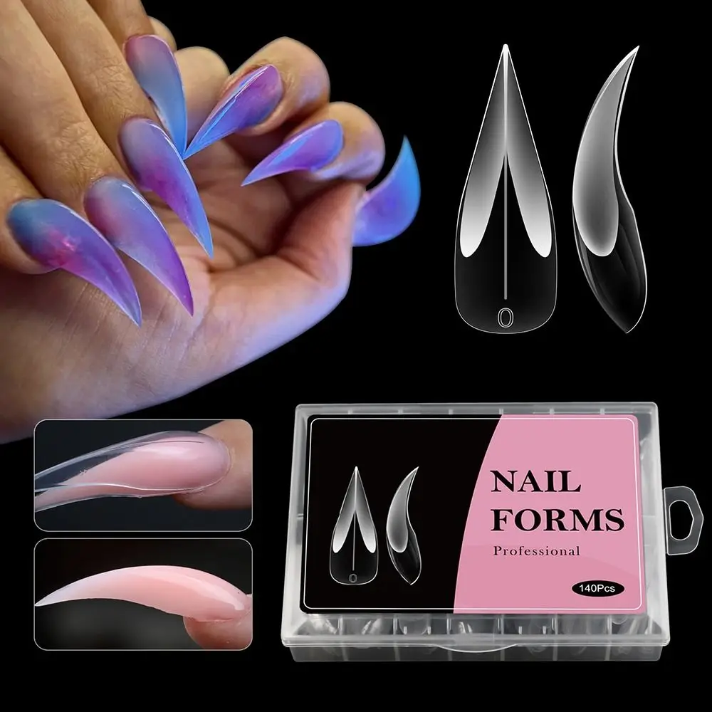 140 Stück modischer, gebogener Stiletto-Nagel aus Acryl, 3D-Adlerklaue, Hawk-Form, Nagelformen, wiederverwendbar, vollständige Abdeckung, künstliche Nägel für Halloween
