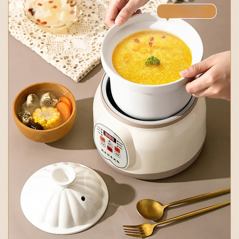 6L Automatic Ceramic Electric Slow Cooker Mini Porridge Pot with Soup Cooking Function And Ceramic Inner Pot for Stew Nest