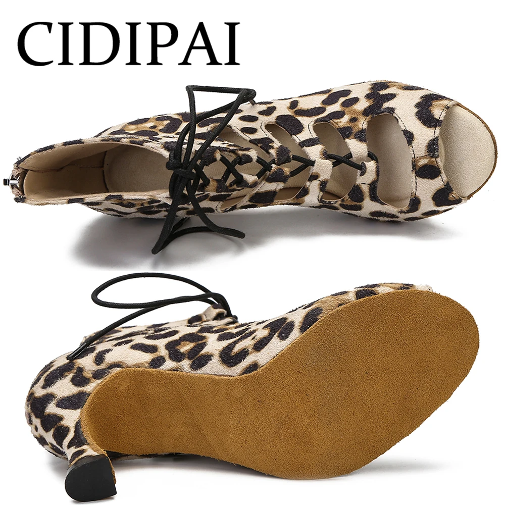 女性のラテンダンスシューズヒョウ柄フィッシュマウスタンゴポールダンスブーツ社交パーティーシューズ屋内と屋外カスタマイズ可能