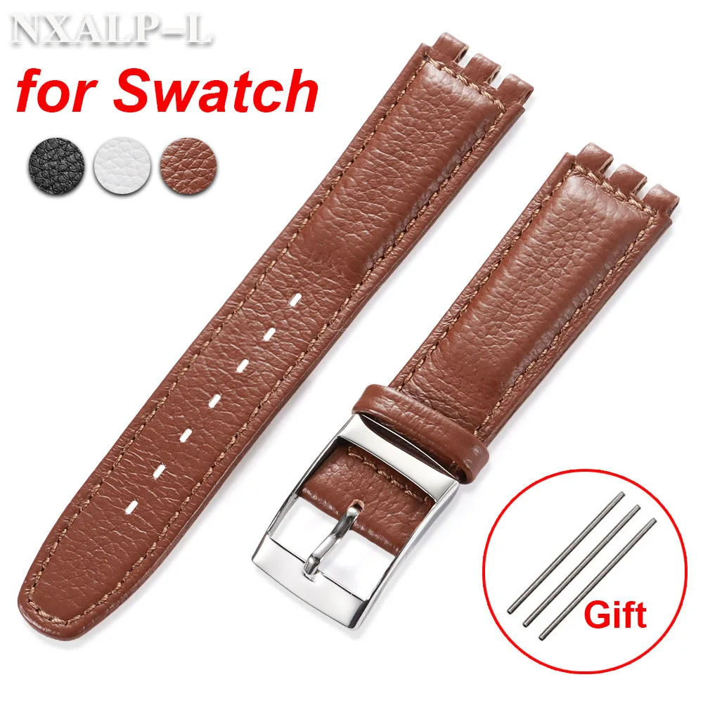 

Ремешок для часов из натуральной кожи 17 мм для браслета Swatch, ремешок из воловьей кожи, металлическая застежка для мужчин и женщин, спортивный водонепроницаемый браслет, аксессуары