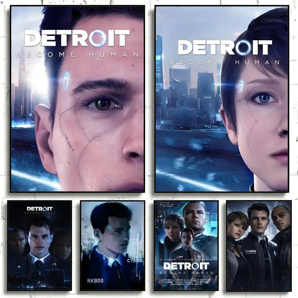 Affiche autocollante du jeu Detroit Become Human, autocollant en papier imperméable, décoration murale pour café, bar, salle