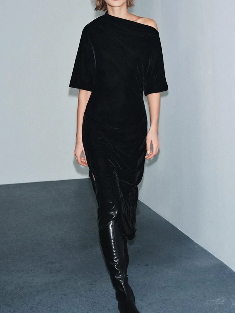 

Faionable сексуальная женская одежда ort Sve Dr, Новое поступление, зима 20225, повседневное элегантное милое длинное платье на одно плечо