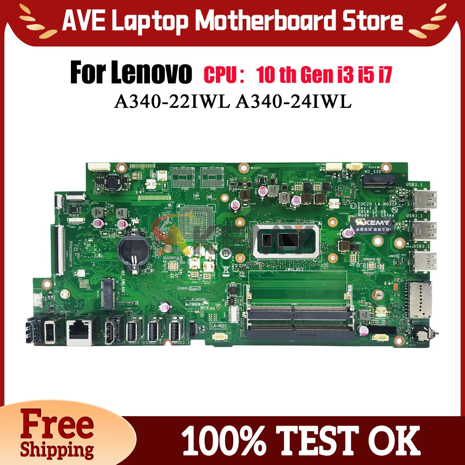 

LA-H031P для Lenovo AIO A340-22IWL 24IWL материнская плата с i3 i5 8-го 10-го поколения 100% полностью протестирована