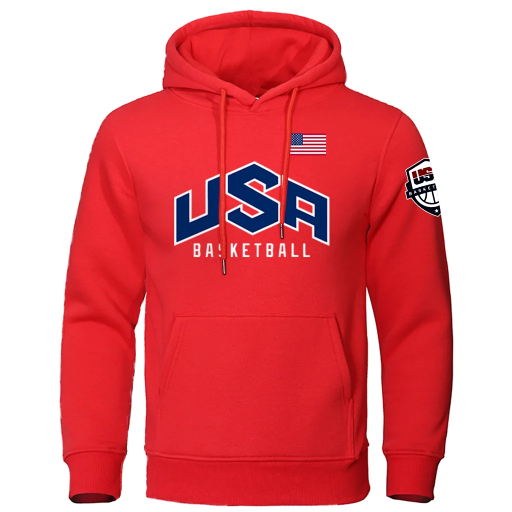 U S A Basketball Street Clothes Printed Mens Hoodie Fleece Oversized Sweatshirts Trendy Casual Pullover Hoody Autumn Tracksuit