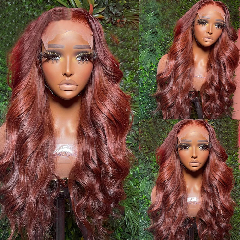 30 Inch Reddish Brown Human Hair Wigs Pre Plucked Brazilan Remy 4x4 Body Wave Auburn Human Hair 180% Density Hd lace Closure Wig