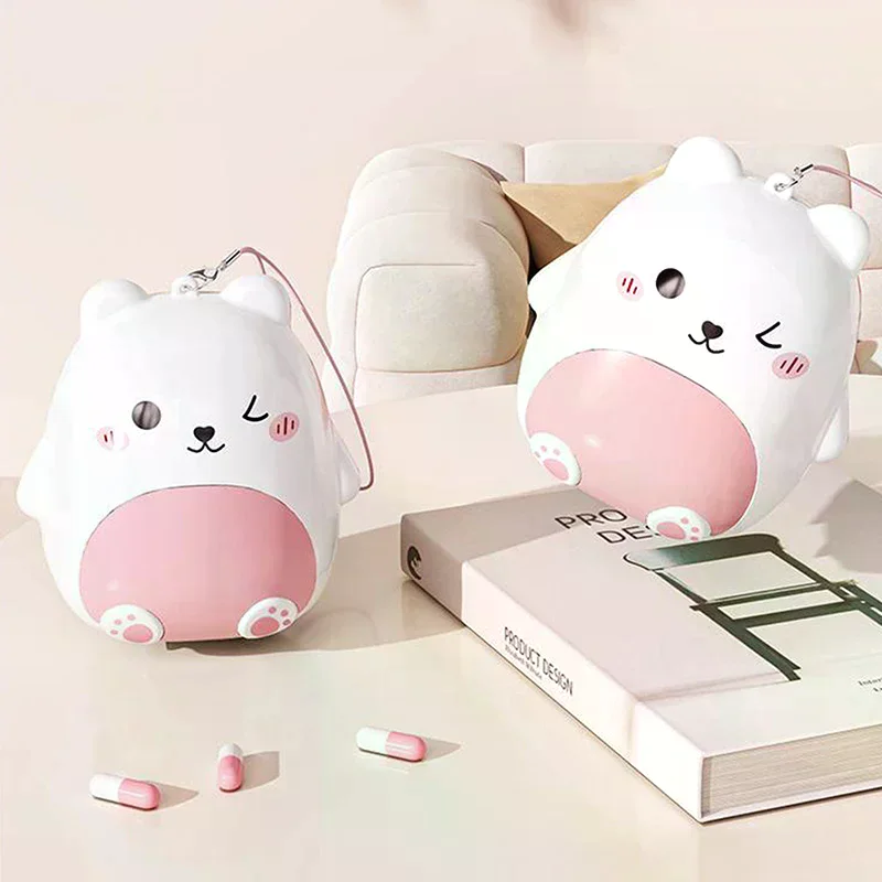 لطيف الكرتون الدب طبقة مزدوجة مقصورة المحمولة البلاستيك حبة مربع الأزياء الطب التخزين المنظم