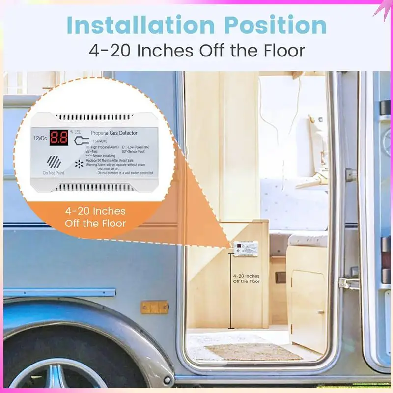 B68C 3X Propane Detector 12V LPG Natural Gas Sensor Leak Alarm 85DB Siren For Car RV Home Digital Propane Tester Meter(White)