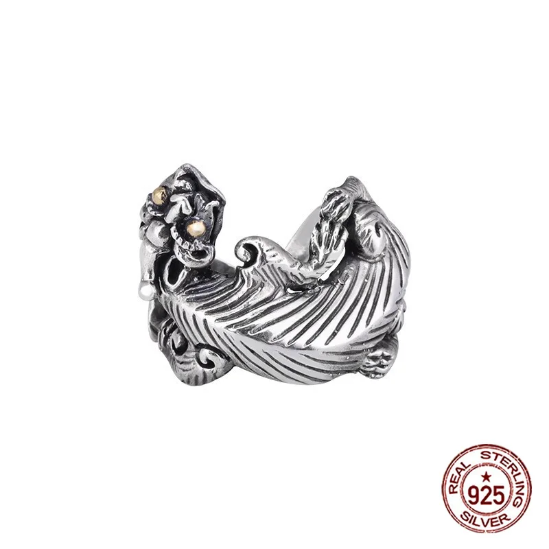 S925 Sterling Silver Ring Panlong Trendy Hip Hop  Personalized original opening  Retro and domineering jewelry