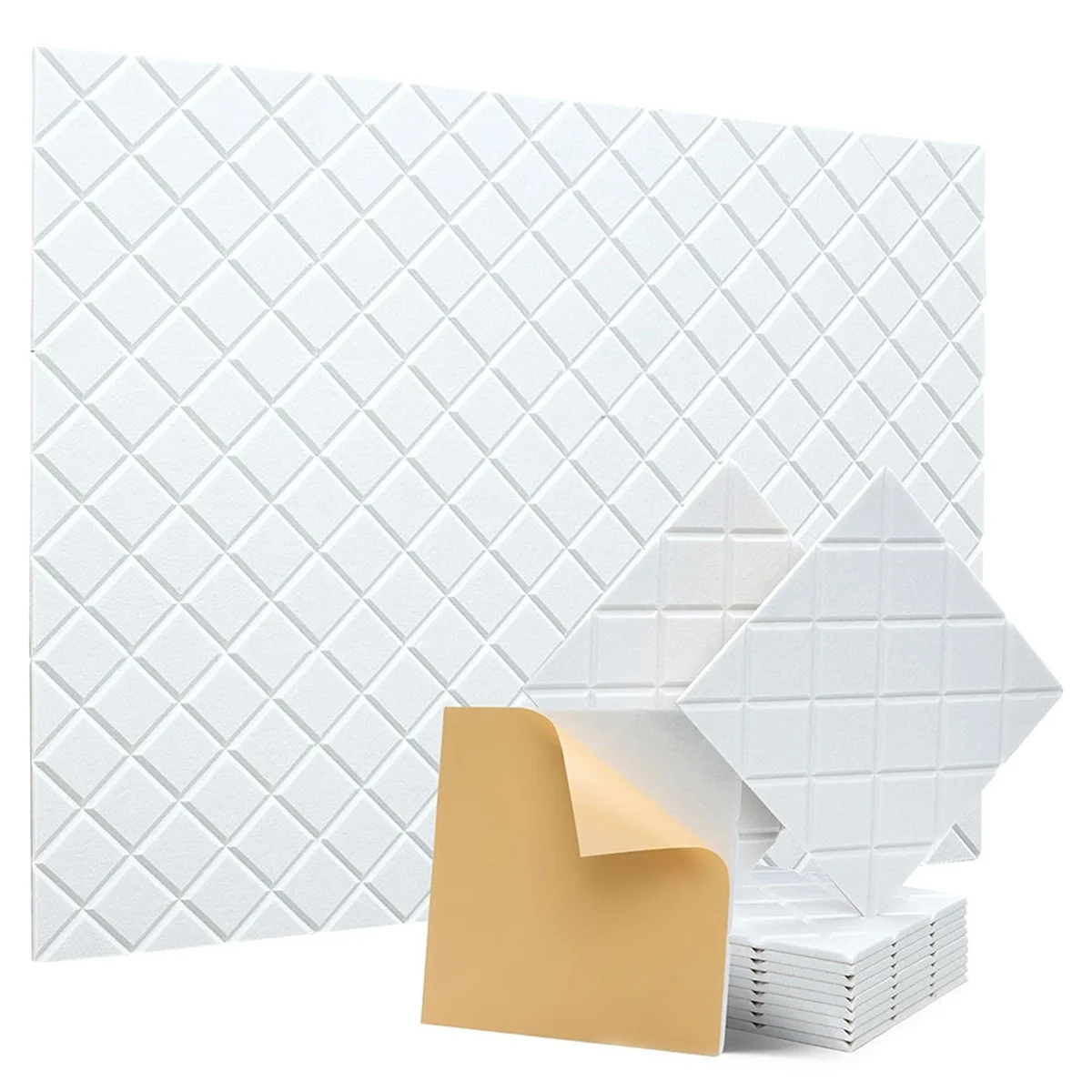 12Pack Acoustic Panels with Self-Adhesive, 12x12x0.4In Sound Proof Foam Panels, Sound Absorbing Tile for Walls White