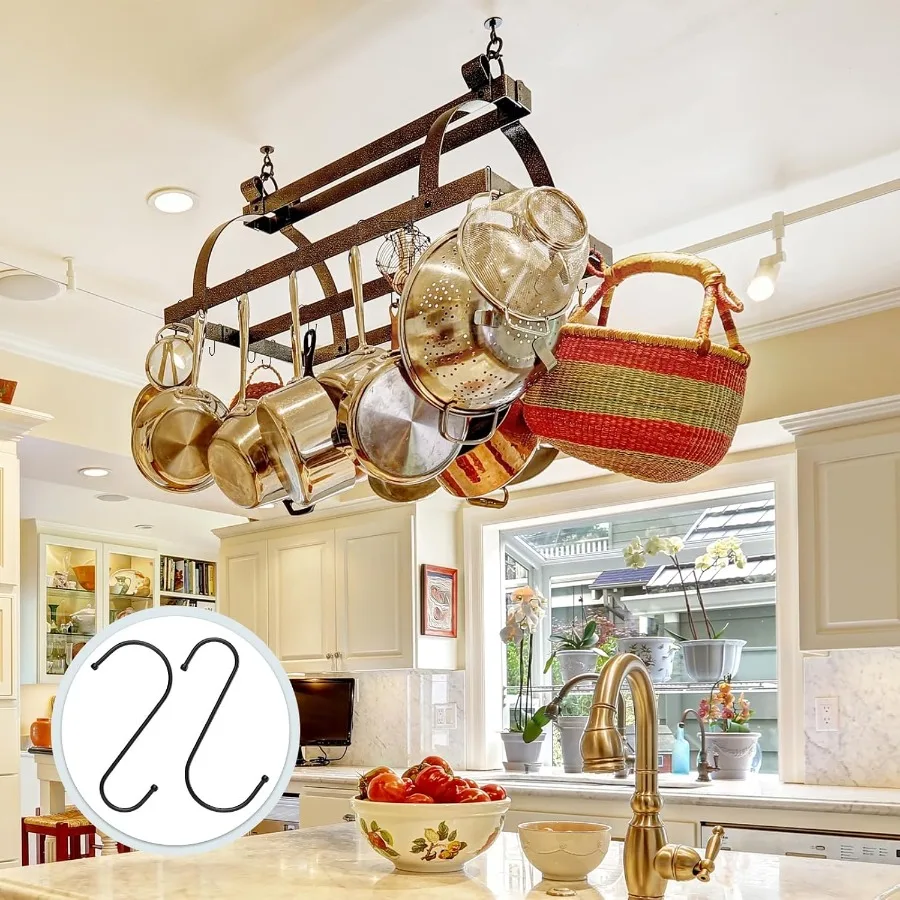 خطافات كبيرة S 6 Ih خطافات نباتات معدنية معلقة قابلة للعكس باللون الأسود عالي التحمل 12 قطعة #5