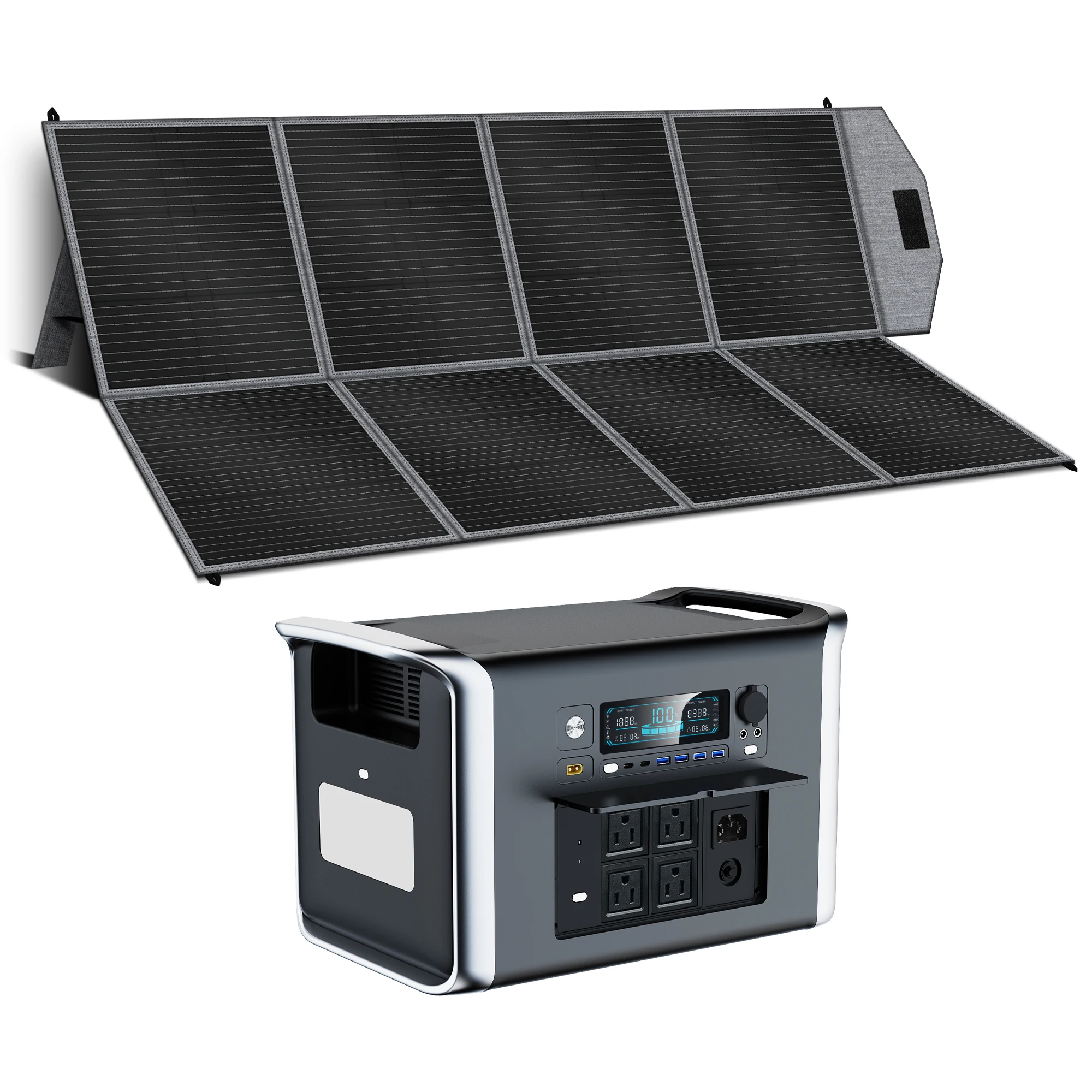 

Портативная электростанция CTOLITY AP2000, 2400 Вт, с солнечной панелью мощностью 200 Вт, солнечный генератор 2048 Втч, LFP (LiFePO4), аккумулятор, отключение домашней электроэнергии