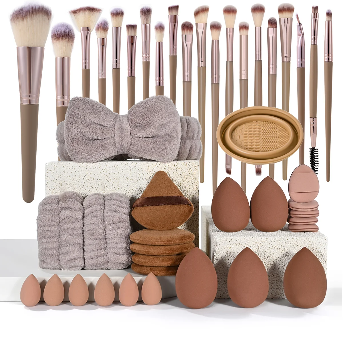 Makeup Tool set Makeup brush and Sponge set Triangle Powder Puff Beauty Blender Headband Wristband Clean bowl for Travel