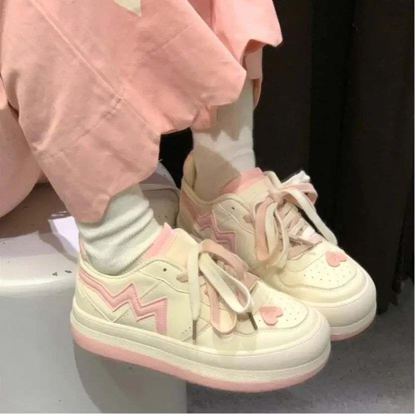 2023New Japanese Casual Canvas Kawaii Pink Flat Women\'s Sneakers Platform Sports Shoes Vulcanize Running Lolita Tennis Fashion