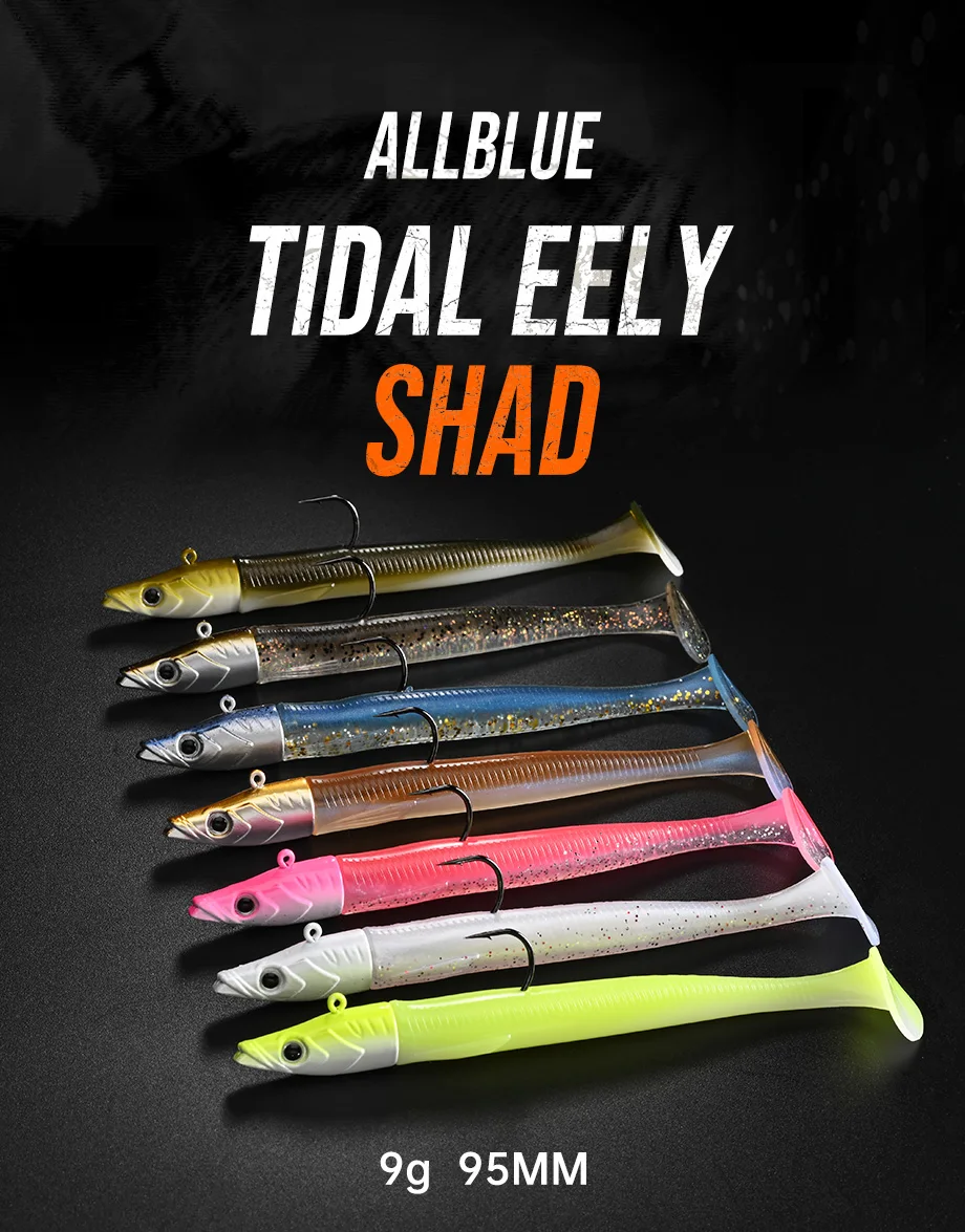 ALLBLUE Tidal Eely Shad 95mm 9g Weicher Sandeel-Angelköder Paddelschwanz Jigkopf Vinyl-Vibrations-Kunstköder Salzwasser-Ausrüstung – Detail 1
