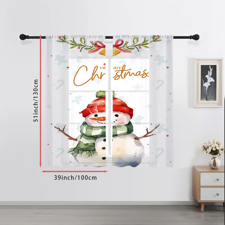 2PCS Merry Christmas Snowman Sheer Curtains