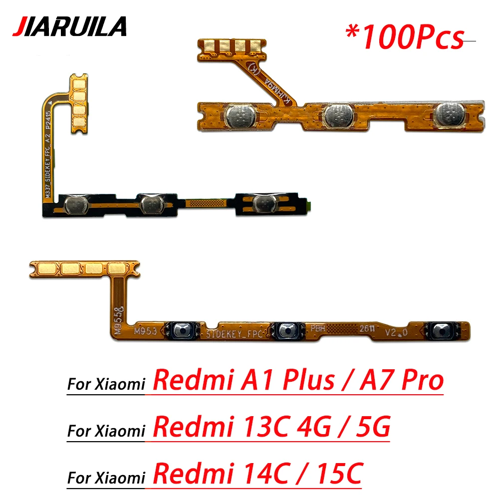 100Pcs Power Volume Flex For Xiaomi Redmi 15C 13 13C 12C 10A 10C A7 Pro A2 Plus A3 A5 Power On Off Key Button Ribbon Cable Parts