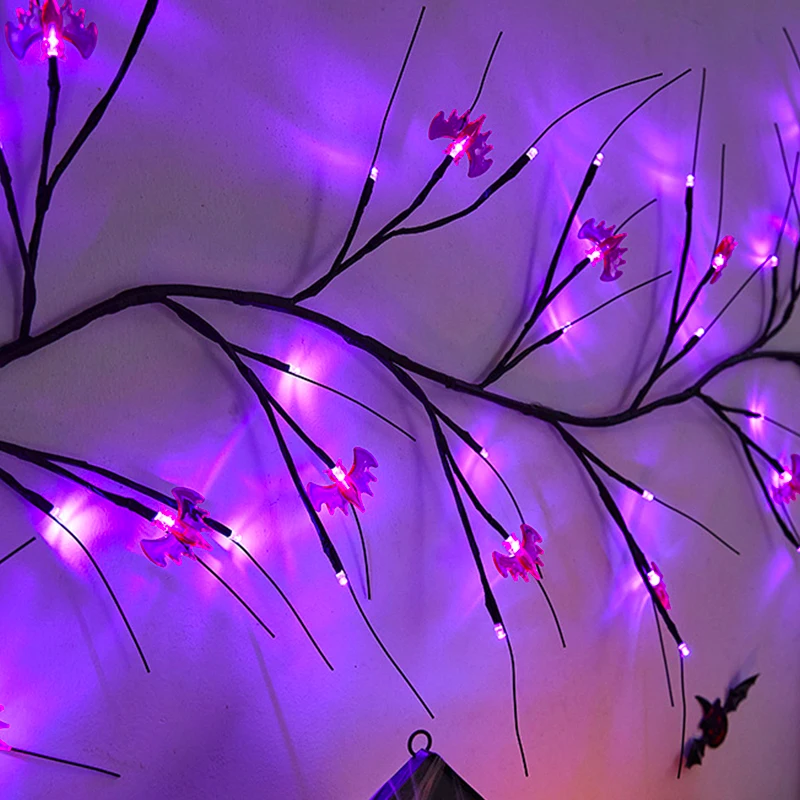 LED Vine Tree Lights Halloween Decor Purple Spider String Lights 8 Modes Waterproof Fairy Lights For Halloween Party Garden