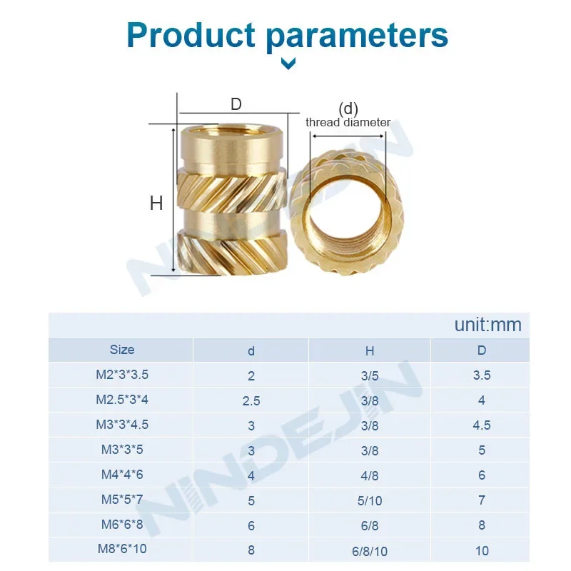 NINDEJIN 5-50pcs Brass Insert Nut Knurled Nut M2 M3 M4 M5 M6 M8 Heat Set Insert Thread Knurled Nut for 3D Printing Parts Laptop