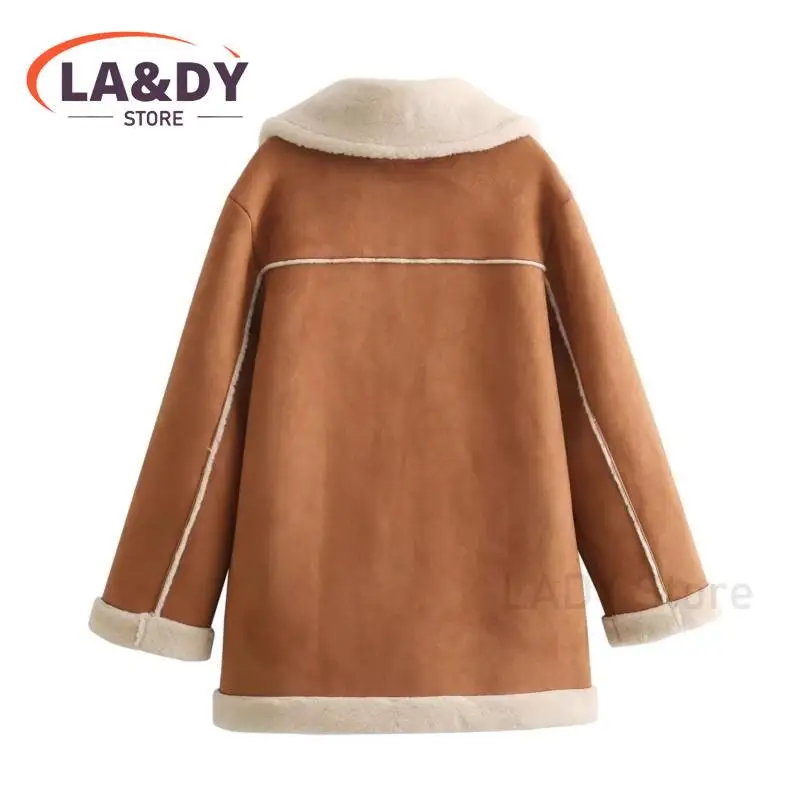 Jackets For Women 2024 Winter Faux Cashmere Coats Single Breasted Oversize Casual Long Sleeve Warm Fleece Outerwear Female