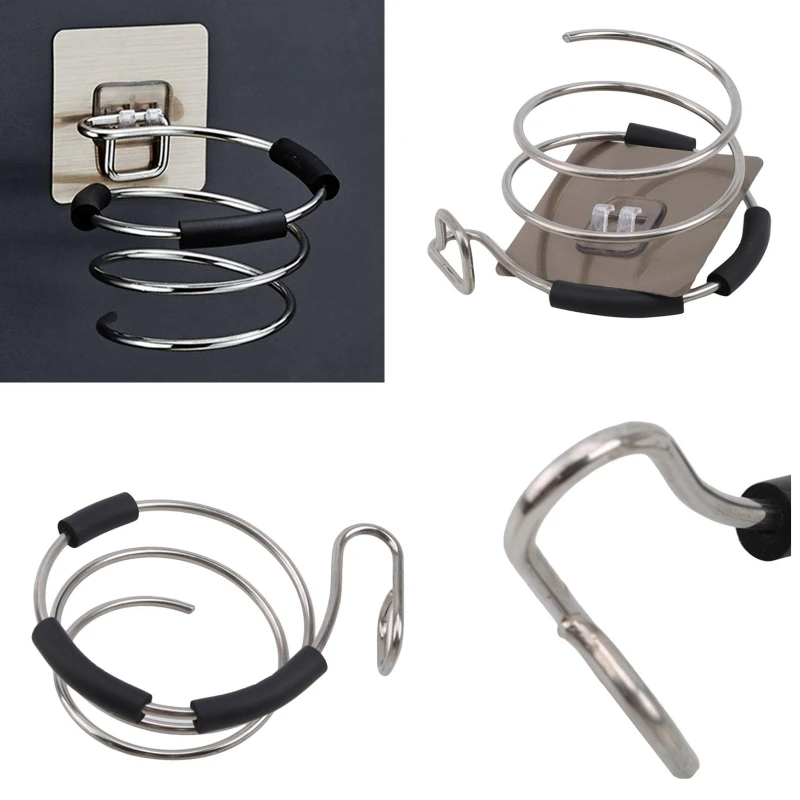 

Hair Dryer Holder Blower Organizer Adhesive Wall Mounted Nail Free No Drilling Stainless Steel Spiral Stand Storage For Bathroom