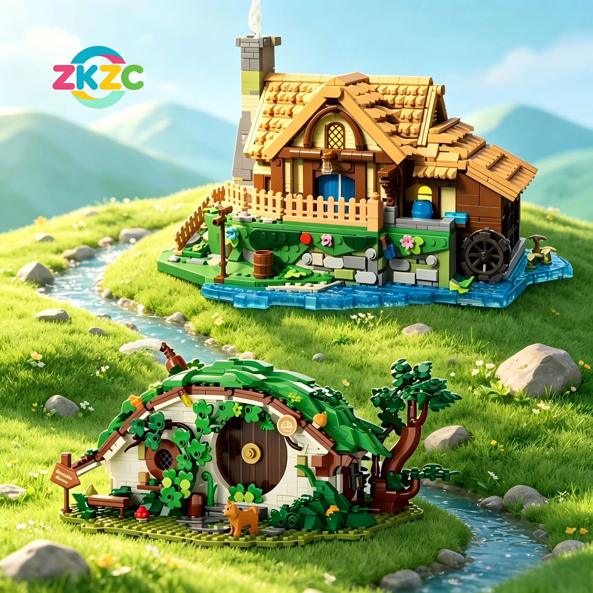 Creative Village Dwarf Watermill House Cabin Building Blocks Medieval Architecture DIY Assembly Bricks Toys Birthday Gifts