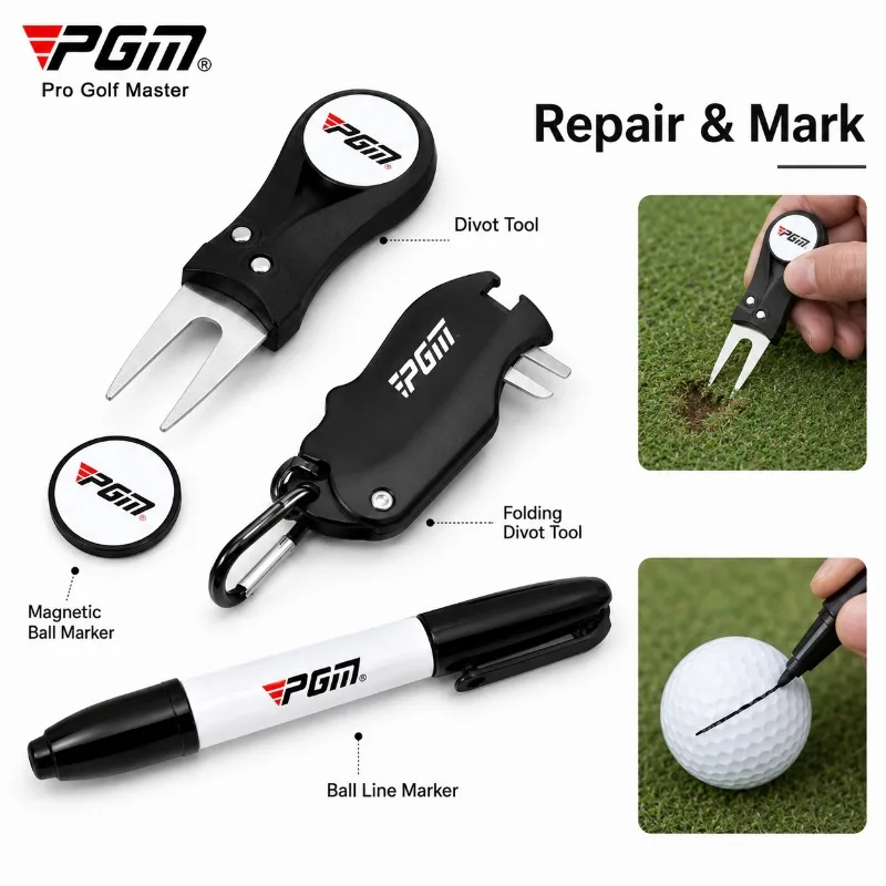 PGM Golf Club Cleaning Kit Microfiber Towel Groove Brush Divot Repair Tool Ball Line Marker Pen Accessories Set SZ009 - view 2