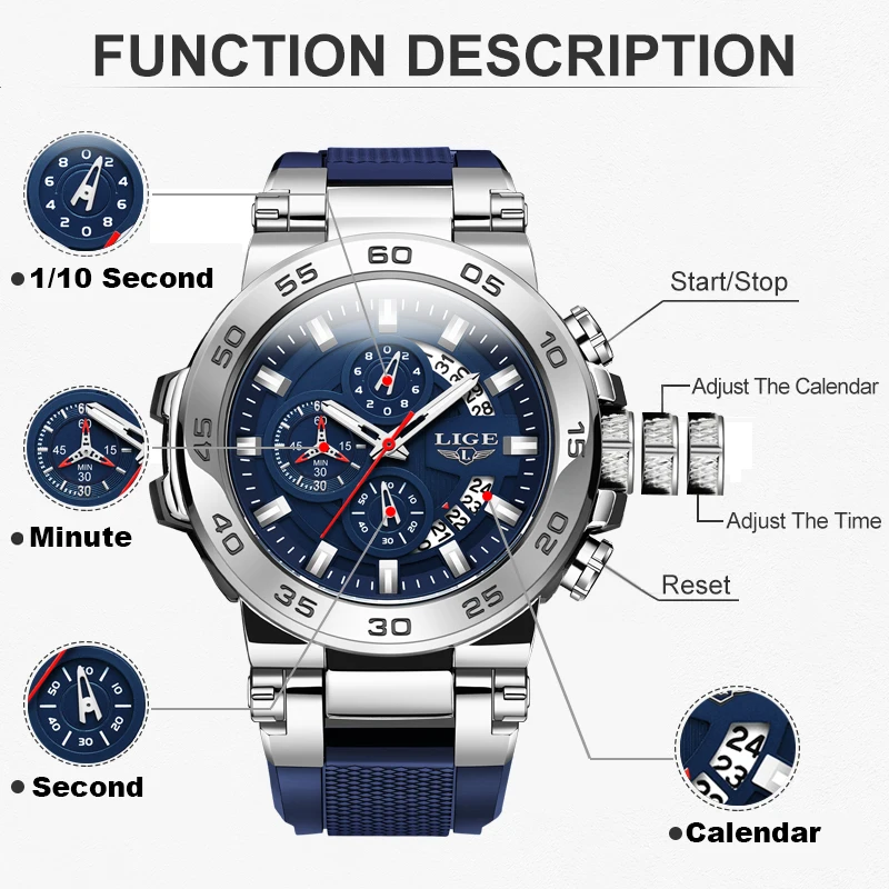 LIGE Business Watch Men Fashion Military Waterproof Men\'s Quartz Wristwatches Top Brand Luxury Sport Chronograph Montres Hommes