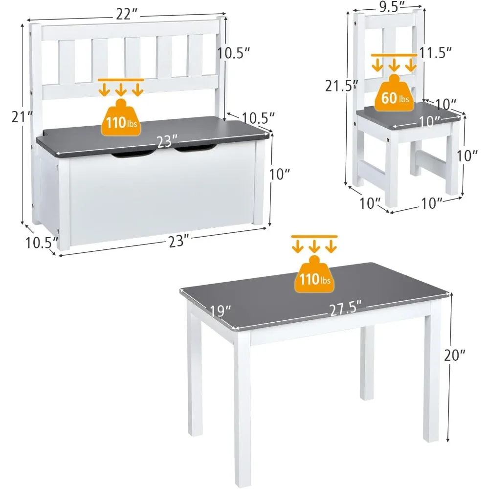 Kinder Tisch und Stuhl Set, Holz Aktivität tisch mit Spielzeug Aufbewahrung sbank & 2 Stühle für Kinder Lesen, Kunst, Handwerk