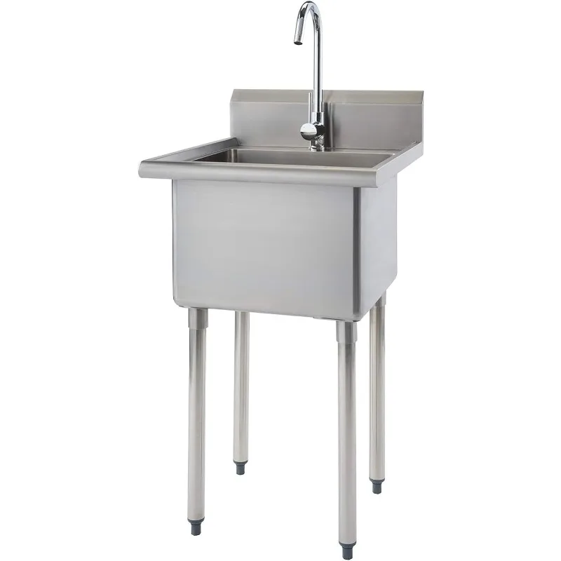 THA-0307 Grundlagen Edelstahl freistehende Single Bowl Utility Spüle für Garage, Waschküche und Restaurants, umfasst Wasserhahn