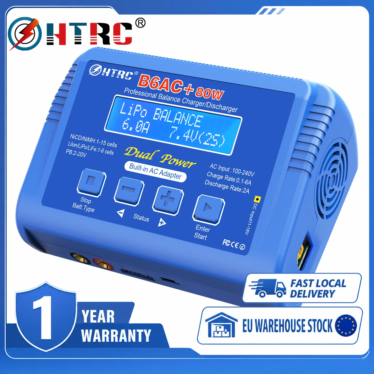 HTRC iMAX B6 80W Batterieladegerät Lipo NiMh Li-ion Ni-Cd Digitales RC Lipo-Ladegerät + 15V 6A Adapter Balancer-Ladegerät Entladegerät