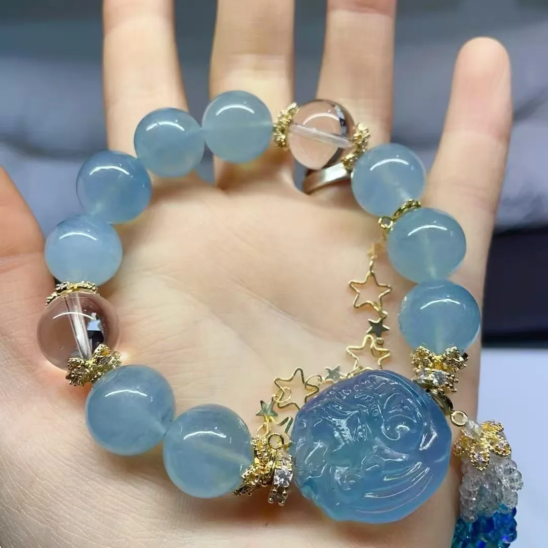 

Natural Aquamarine Beaded Bracelet Women's Light Luxury Fashion Bracelet Gift Niche Design
