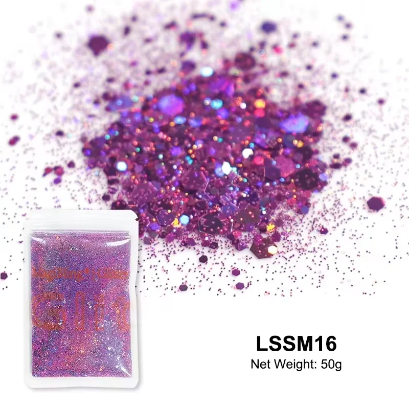 Ausverkauf! MagiBling 50 g holografischer grober Glitzer, gemischte Größen, Pailletten, Laserflocken, Staubpulver, Nagelkunst-Dekorationen, DIY-Kunsthandwerk – Detail 6