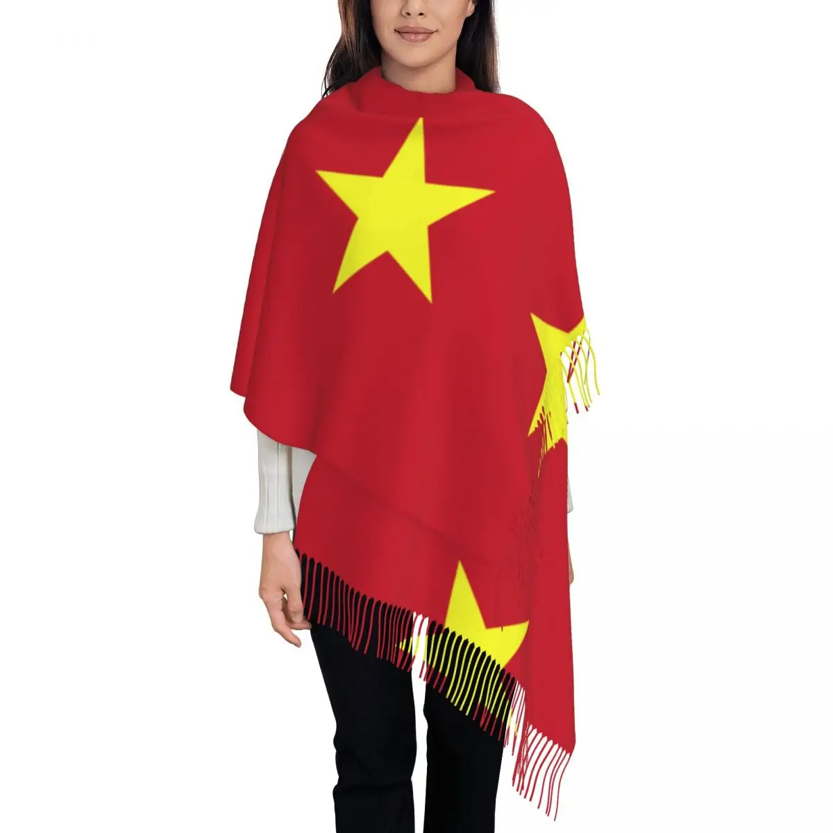 Vietnam Flag Women's Pashmina Shawl Wraps Fringe Scarf Long Large Scarf