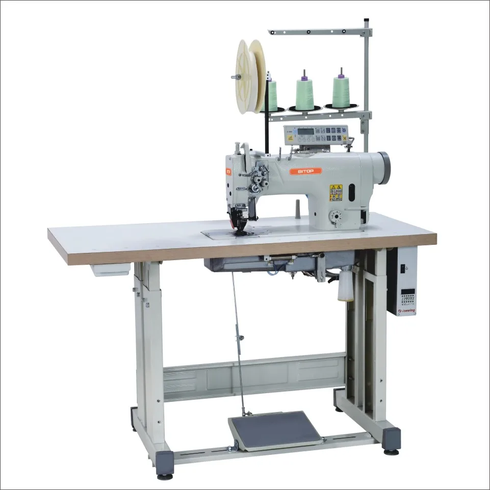 BT-8020PLC Double Needle  Tape Attaching  Jeans Sewing Machine with Automatic Back Cutter for Jeans Pants