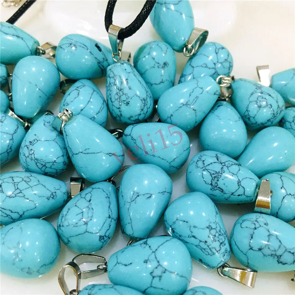 

50Pcs Natural Turquoise Stone Agate 13 x 18mm Waterdrop Pendants Charms