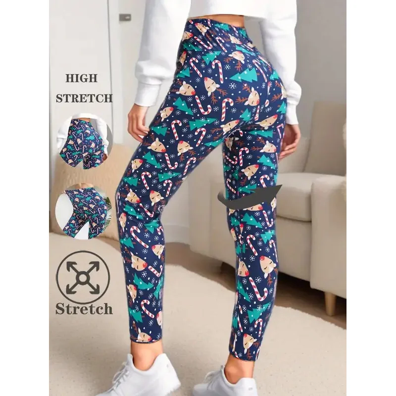 

Рождественская серия, эластичные леггинсы с матовым принтом оленя, спортивные узкие эластичные сексуальные брюки-карандаш для фитнеса