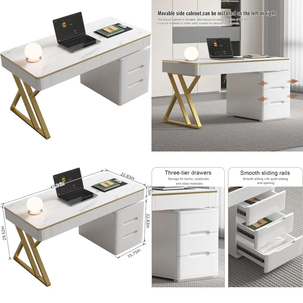 

Белый игровой стол для домашнего офиса с деревянной структурой, ящиками и поверхностью из закаленного стекла