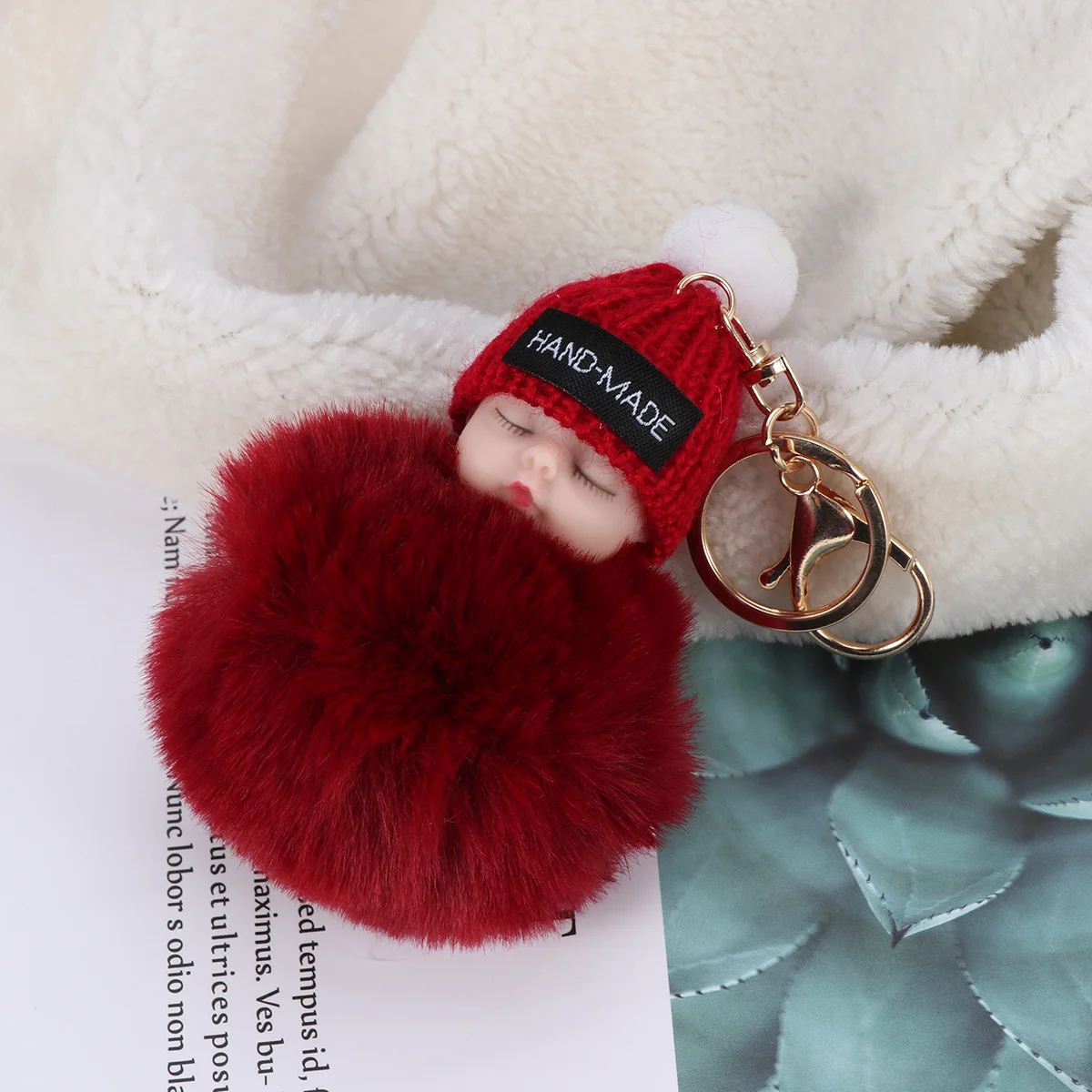 

Wine Red Sleeping Baby Keychain Organize Keys Attractive Decoration Baby Key Chain Car Keychain Key Chain Ring