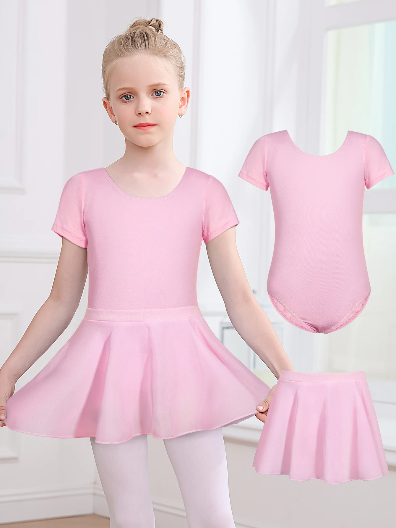 Mädchen Ballett Trikots Kleinkind Tanz Outfit Combo mit Pull on Rock Tanz Tutu Kleid Criss-Cross Back Gymnastik Body